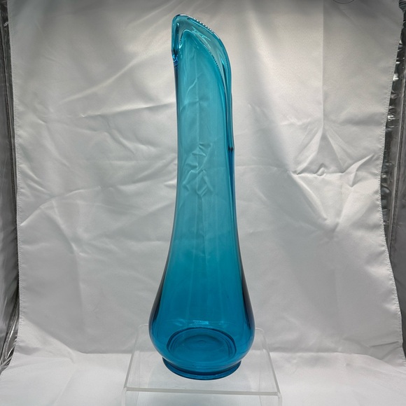 Vintage LE Smith Swung Vase Blue Mid-Century Large Glass Table Decor Retro - Picture 3 of 10